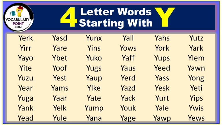 4 Letter Words Starting with Y - Vocabulary Point