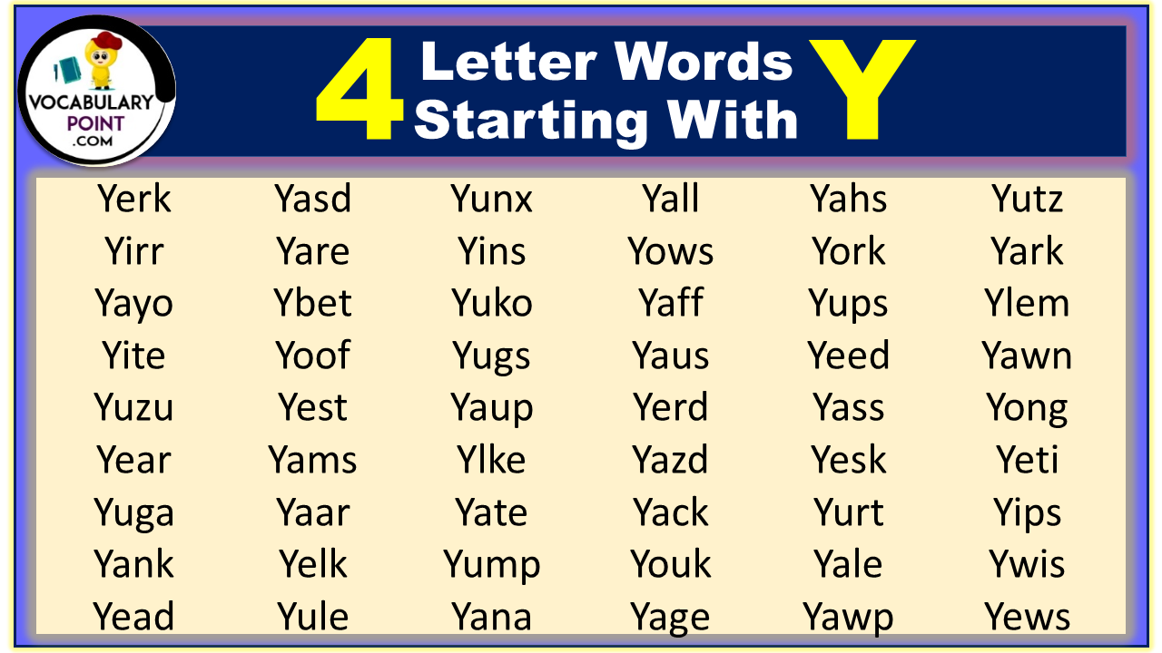4 Letter Words Starting with Y