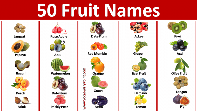 50 Fruit Names in English with Picture - Vocabulary Point