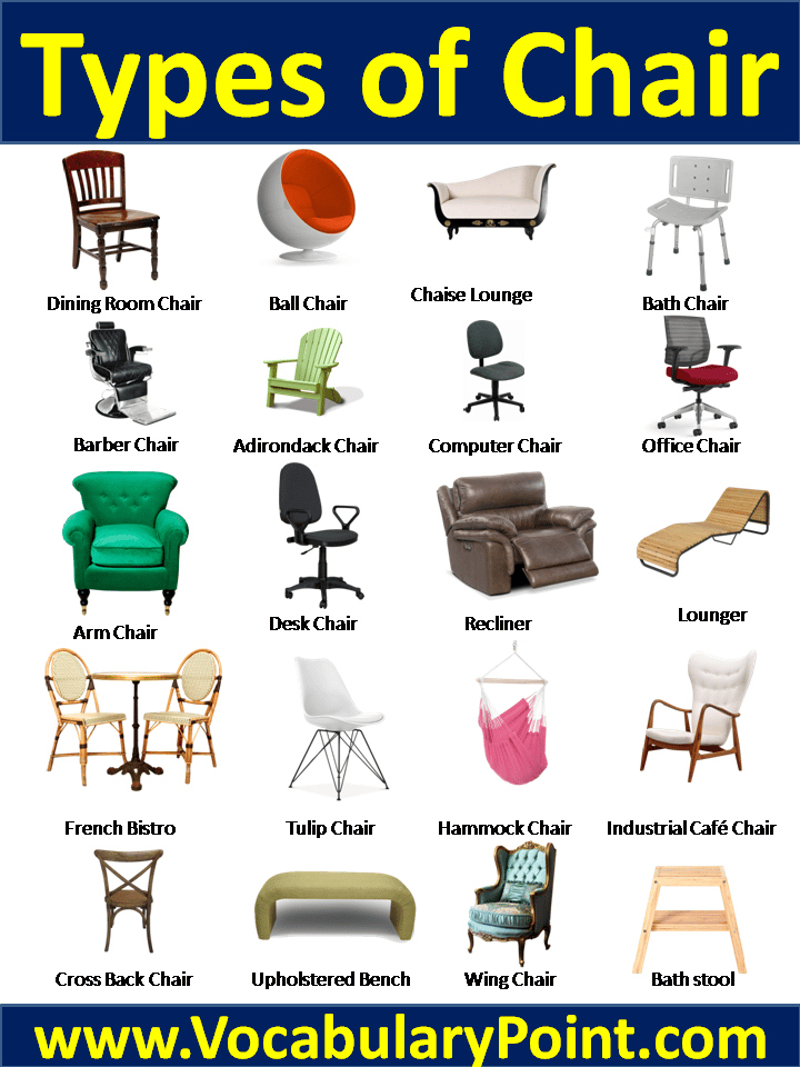 Types Of Chairs With Pictures And Names - VocabularyPoint.com