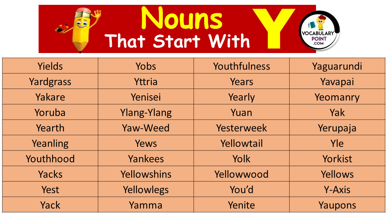 Nouns Starting With Y