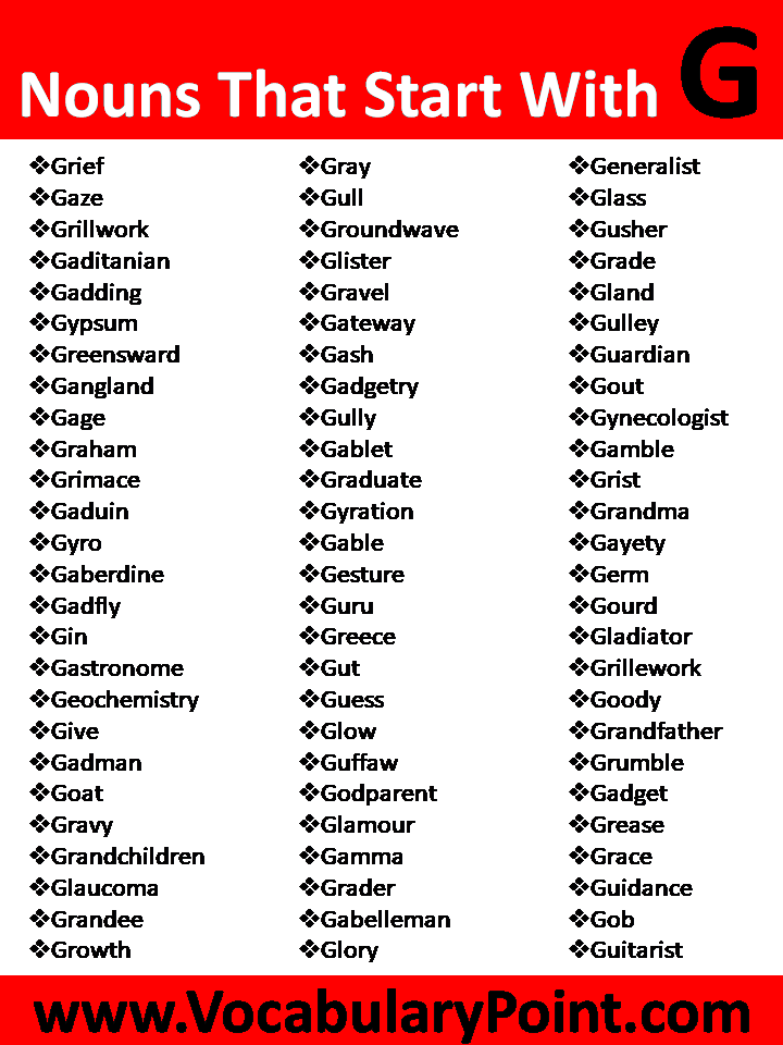 Nouns That Begin With G