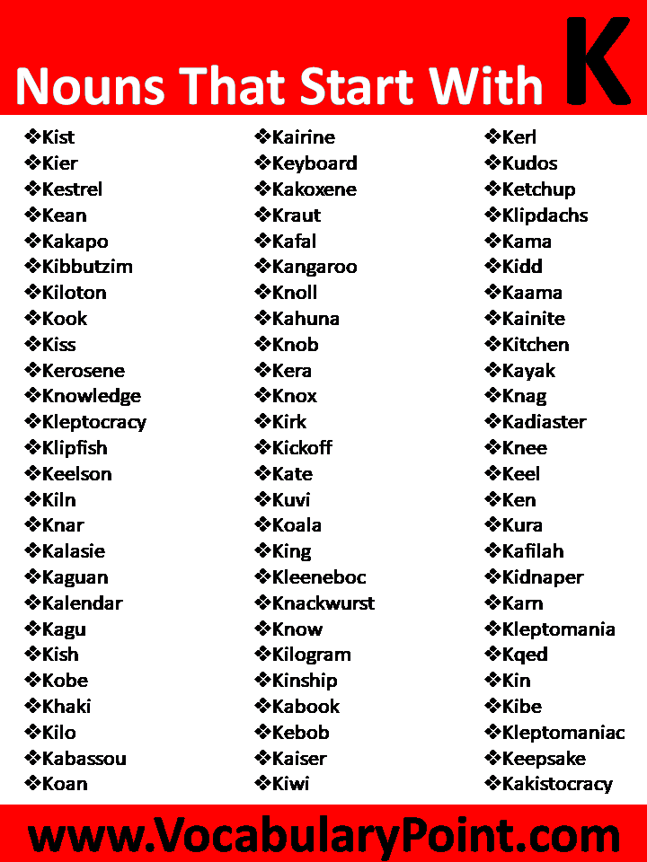 Nouns That Begin With K