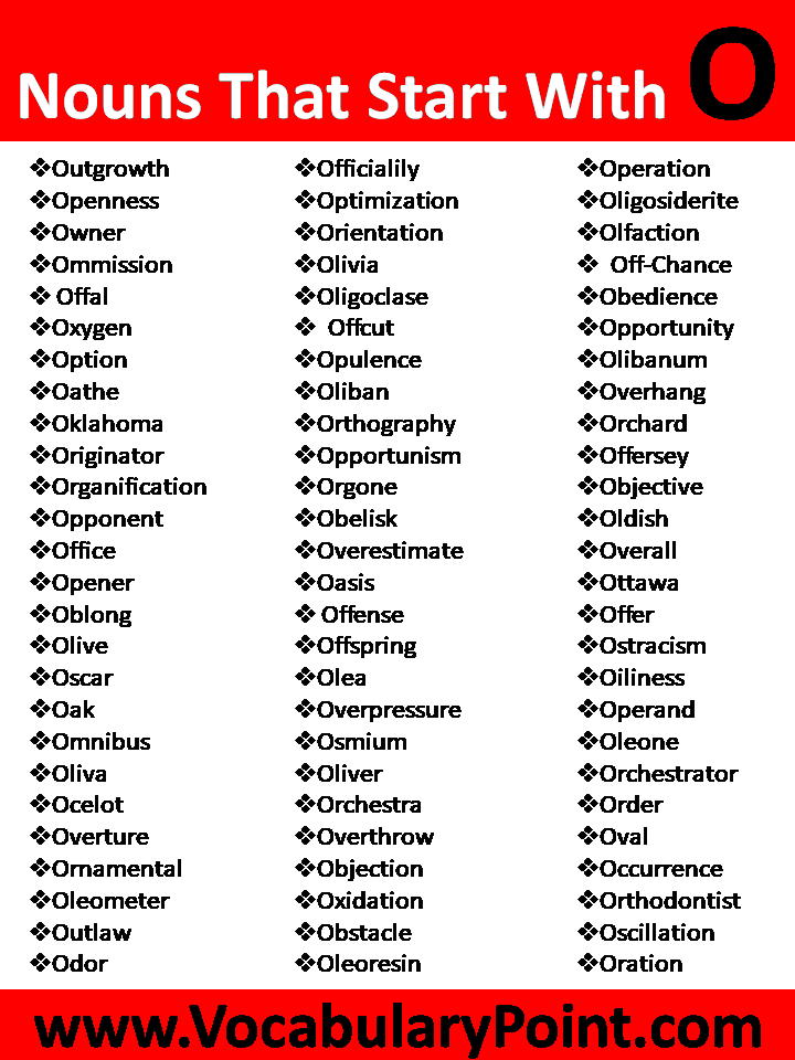 Nouns That Begin With O