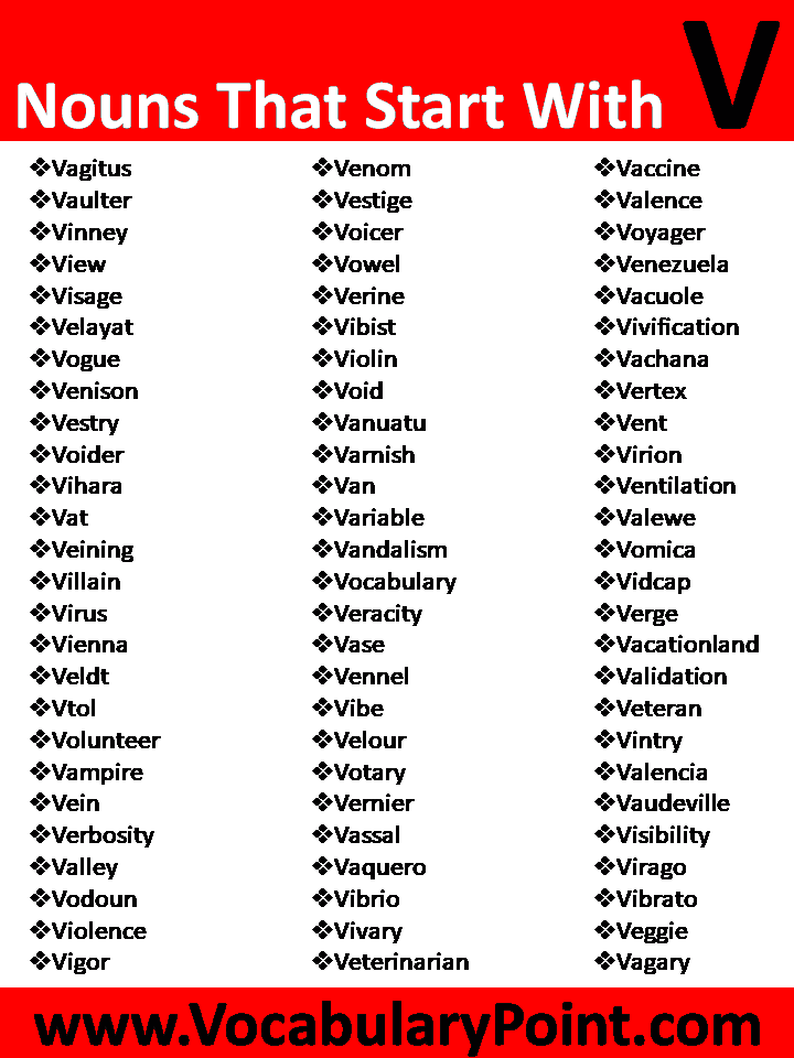 Nouns That Start With V 1