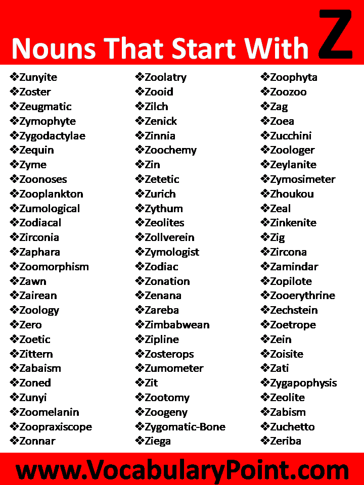 Nouns that starting with Z