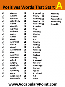 Positive Vocabulary Words That Start With A - Vocabulary Point