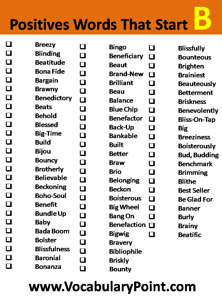 Positive Words That Start With B VocabularyPoint