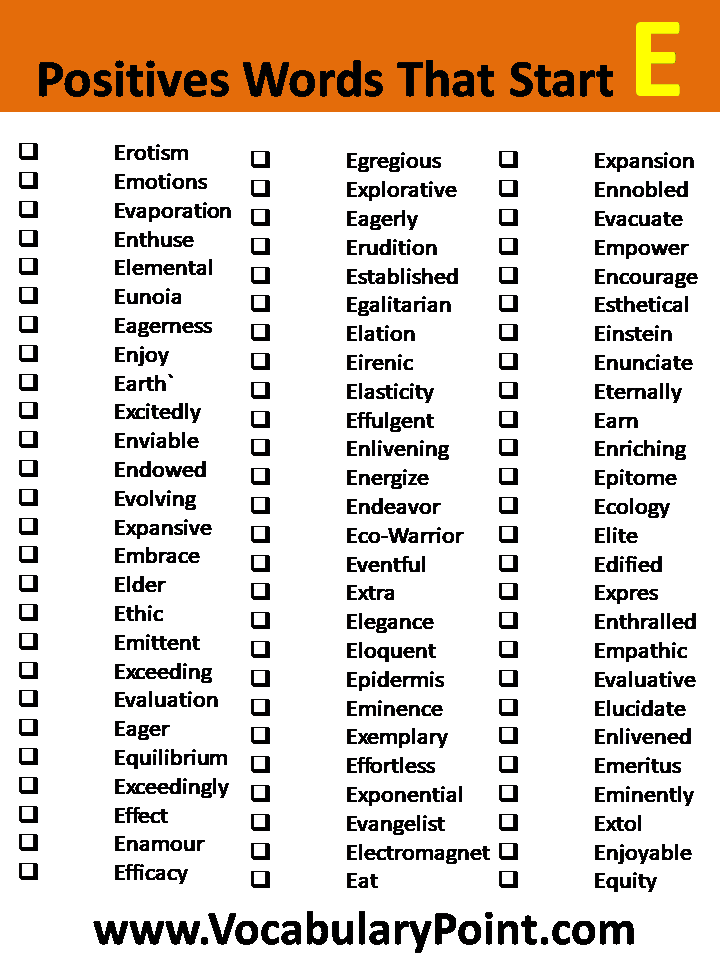 Positive Vocabulary Words that Start with E - Vocabulary Point