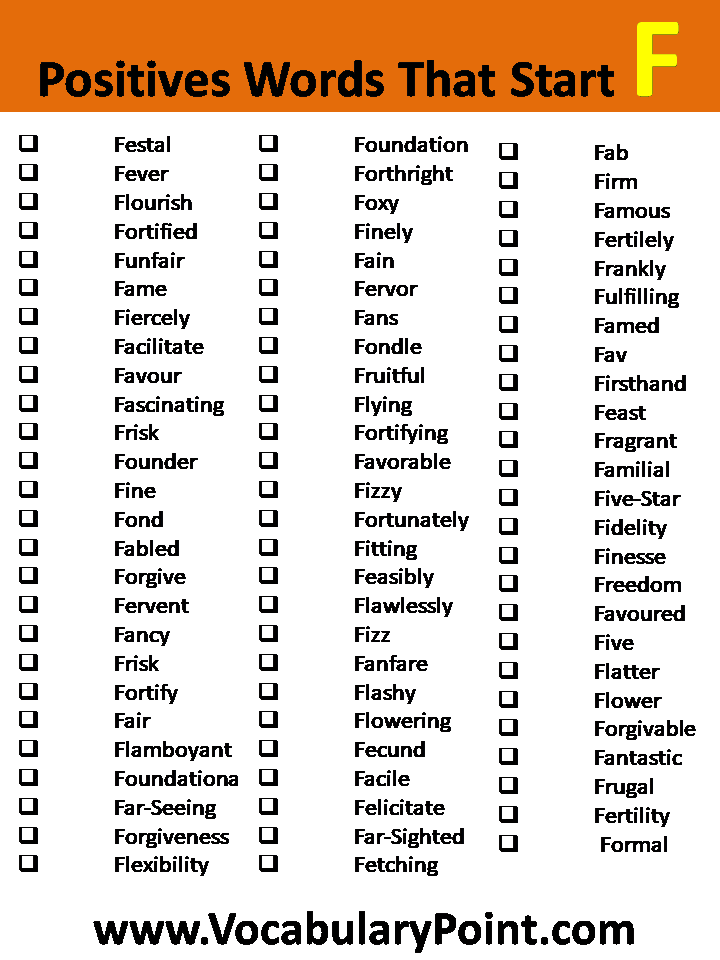 Positive Words Beginning With F