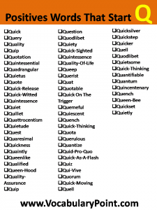 Positive Vocabulary Words that Start with Q - Vocabulary Point