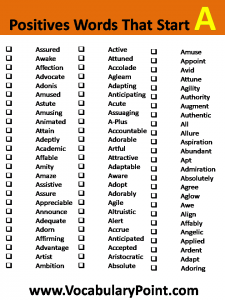 Positive Vocabulary Words that Start with A - Vocabulary Point