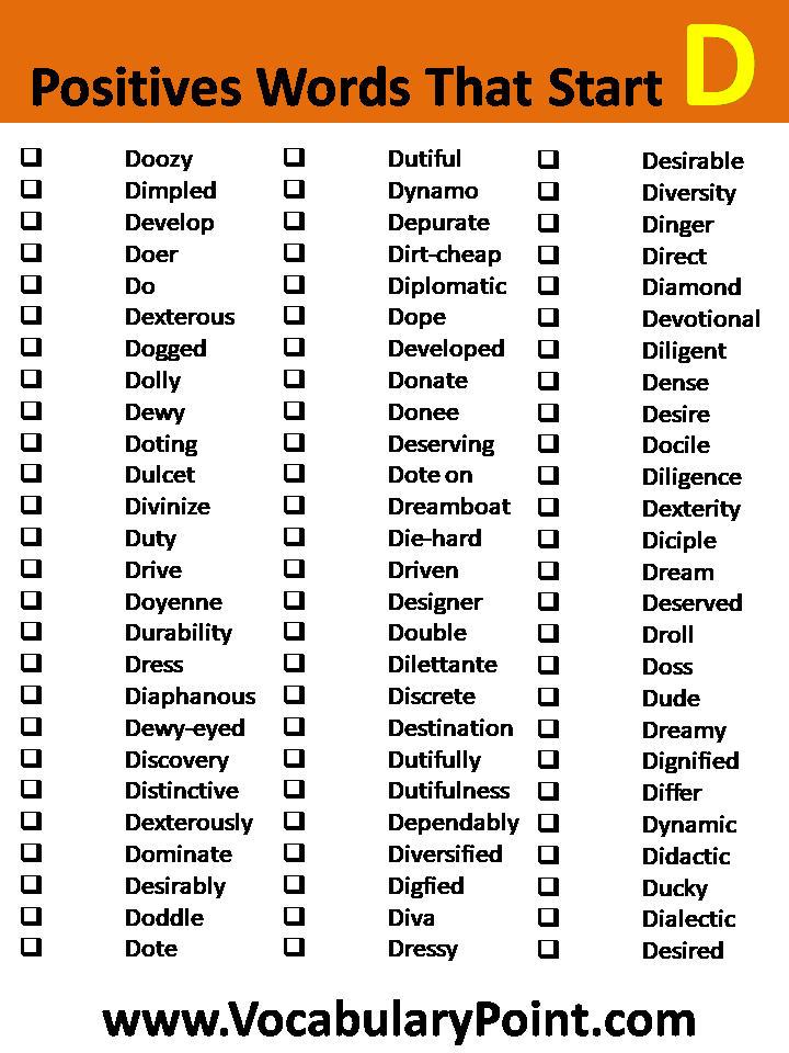 Positive Vocabulary Words That Start With D Vocabulary Point