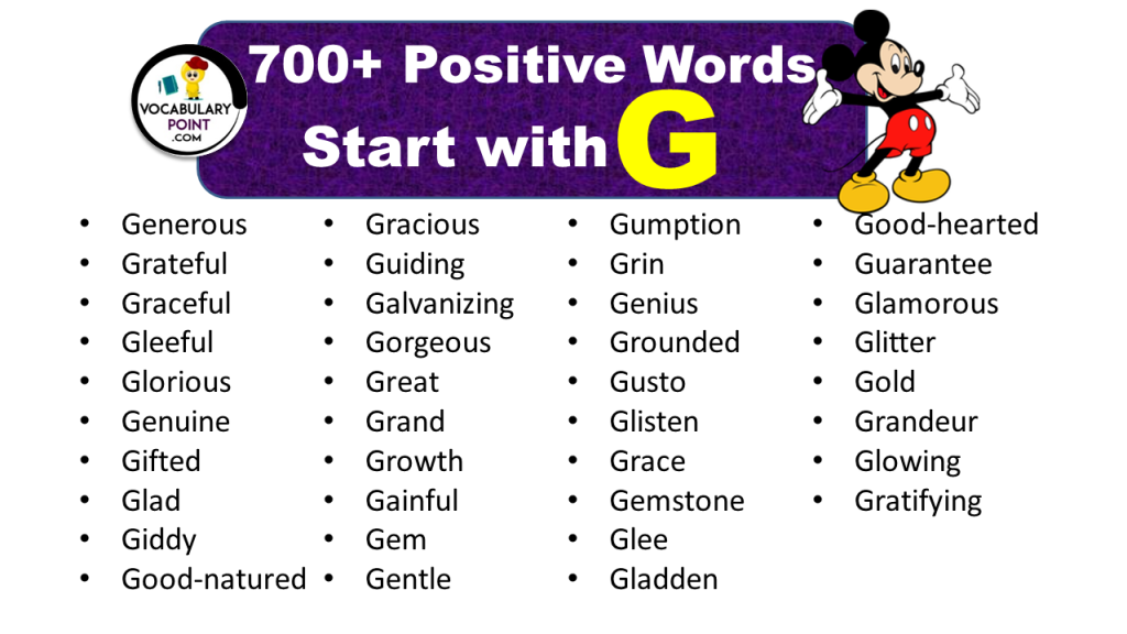 Positive Vocabulary Words That Start With G Vocabulary Point