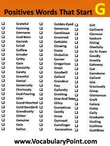 Positive Vocabulary Words That Start With G - Vocabulary Point