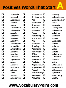 Positive Vocabulary Words that Start with A - Vocabulary Point