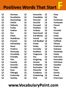 Positive Vocabulary Words That Start With F Vocabulary Point