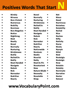 Positive Vocabulary Words that Start with N - Vocabulary Point