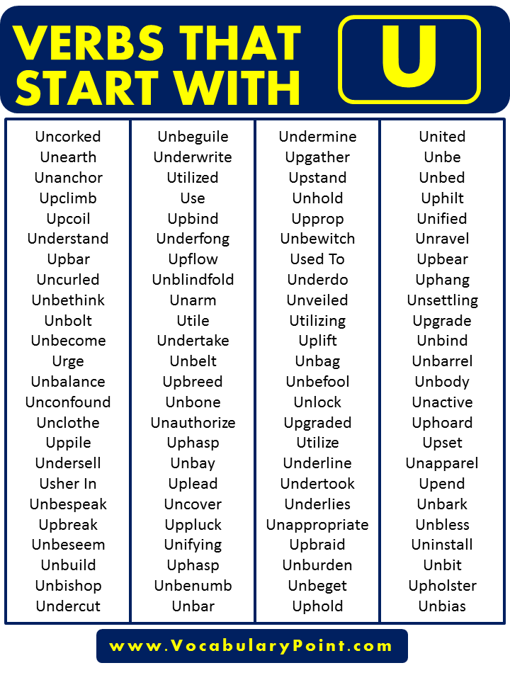 Verbs that start with U in English