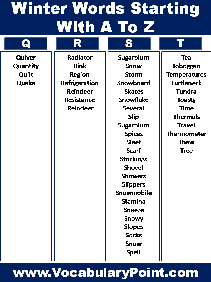 List Of Winter Words With A To Z 2