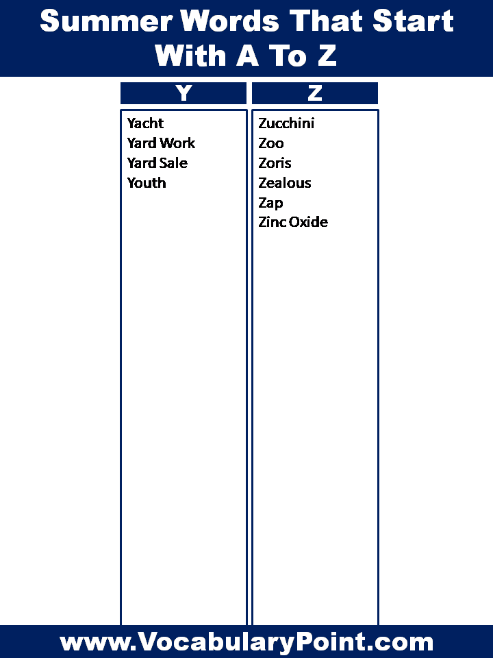 Summer Words Beginning With A To Z 