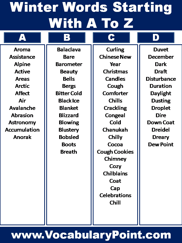 Winter Words Starting With A To Z 1