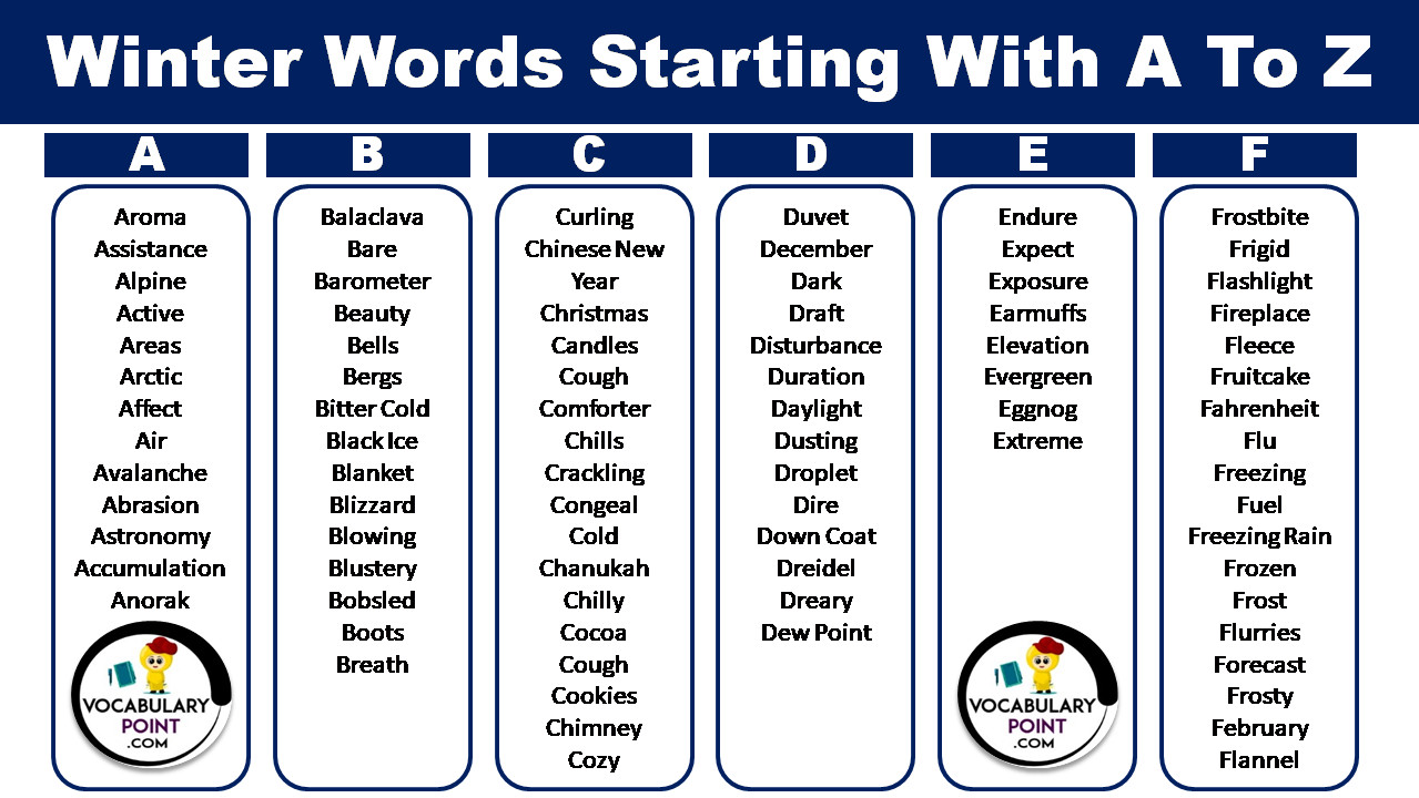 Winter Words Starting With A To Z Vocabulary Point