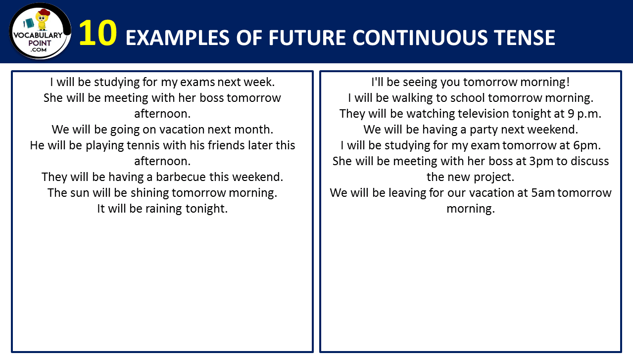 10 EXAMPLES OF FUTURE CONTINUOUS TENSE 1