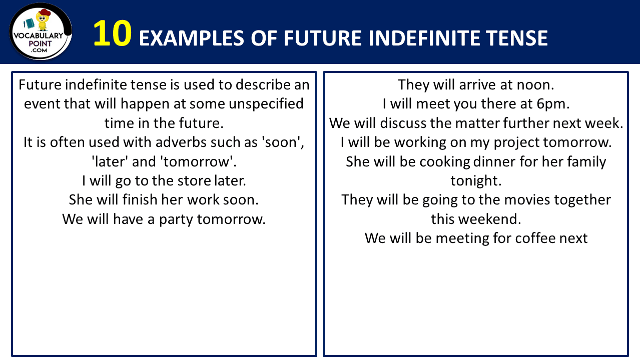 10 EXAMPLES OF FUTURE INDEFINITE TENSE 1