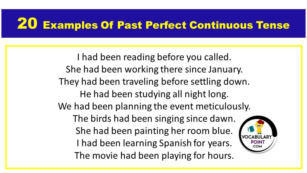 20 Examples Of Past Perfect Continuous Tense