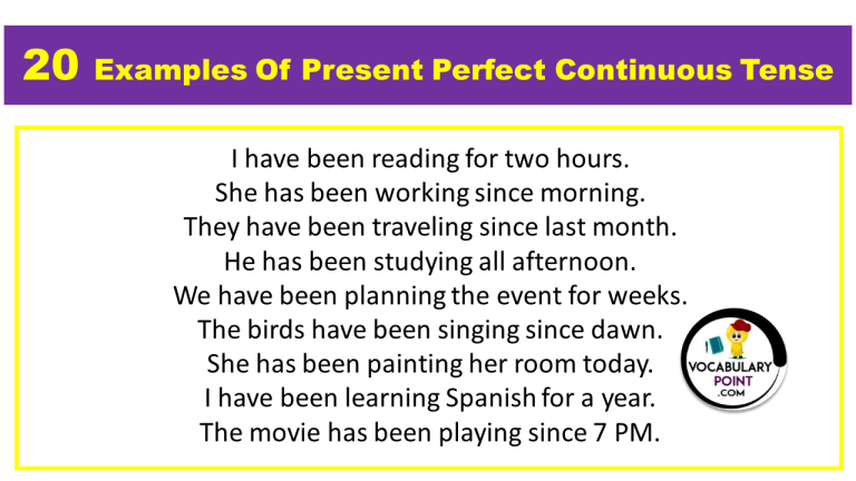 20 Examples of Present Perfect Continuous Tense - Vocabulary Point