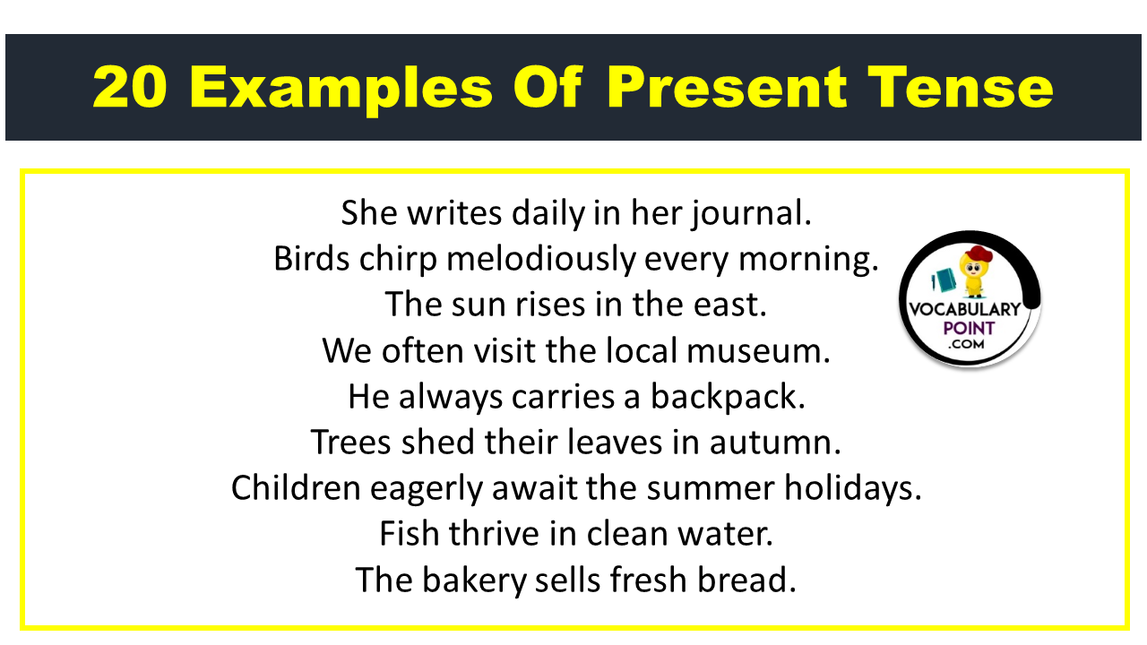 20 EXAMPLES OF PRESENT TENSE Vocabulary Point