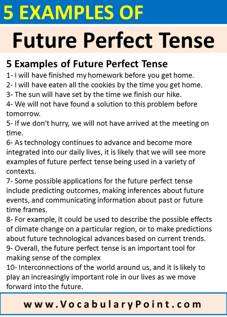 5 Examples of Future Perfect Tense - Vocabulary Point