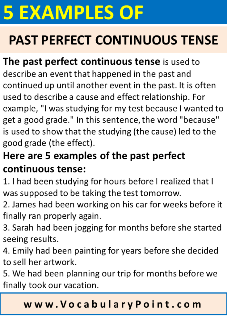 5 Examples Of Past Perfect Continuous Tense - Vocabulary Point