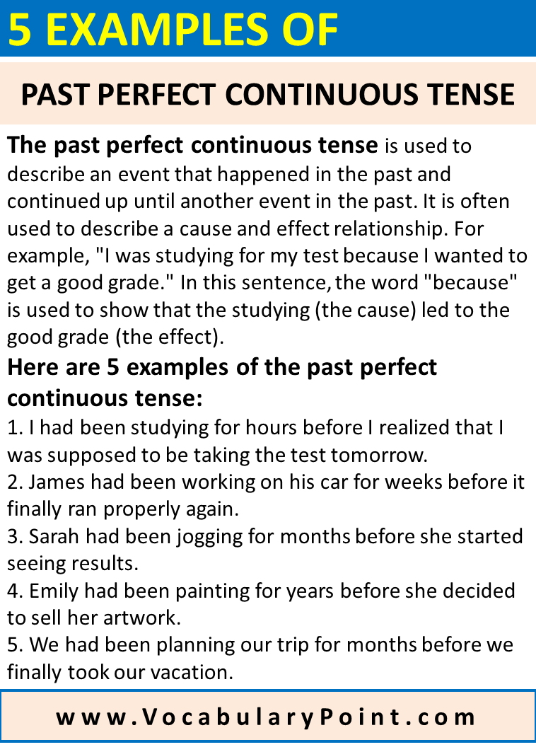 5 Past Perfect Continuous Tense Examples