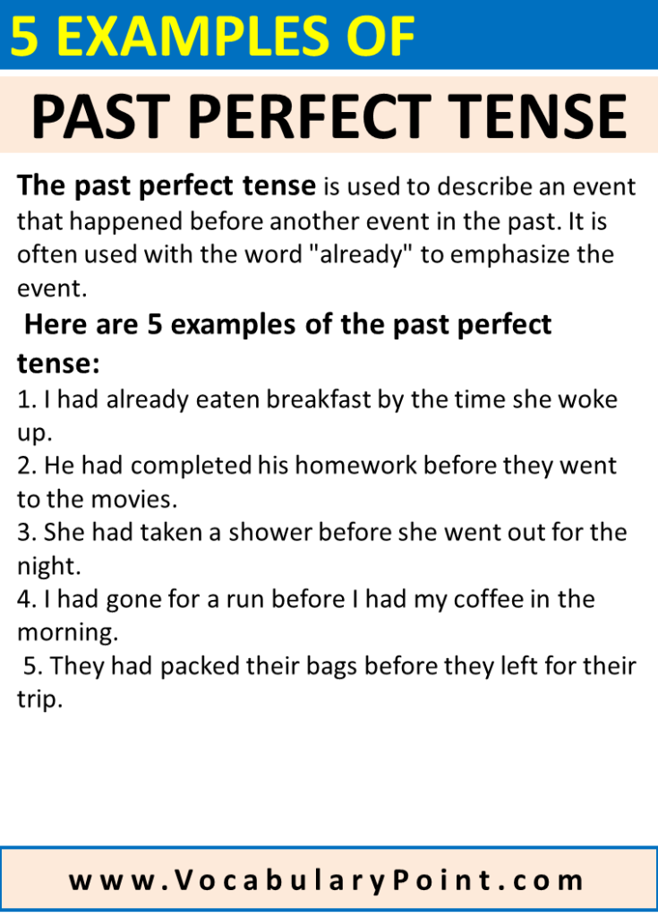 5 Examples of Past Perfect Tense - Vocabulary Point