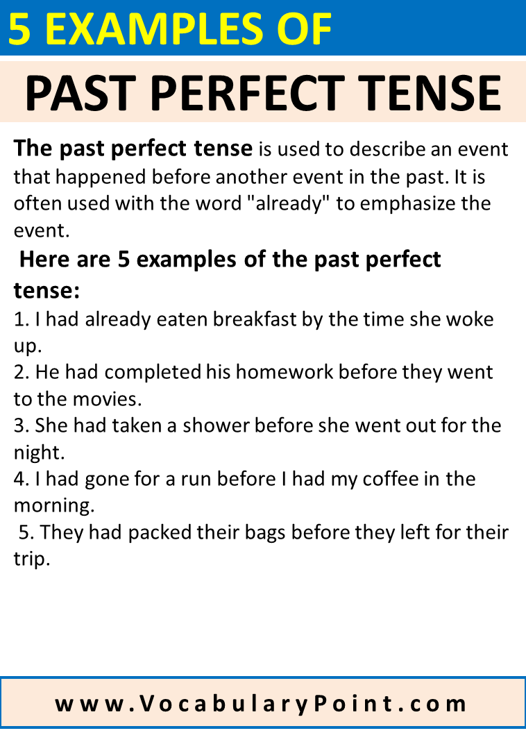 5 Past Perfect Tense Examples