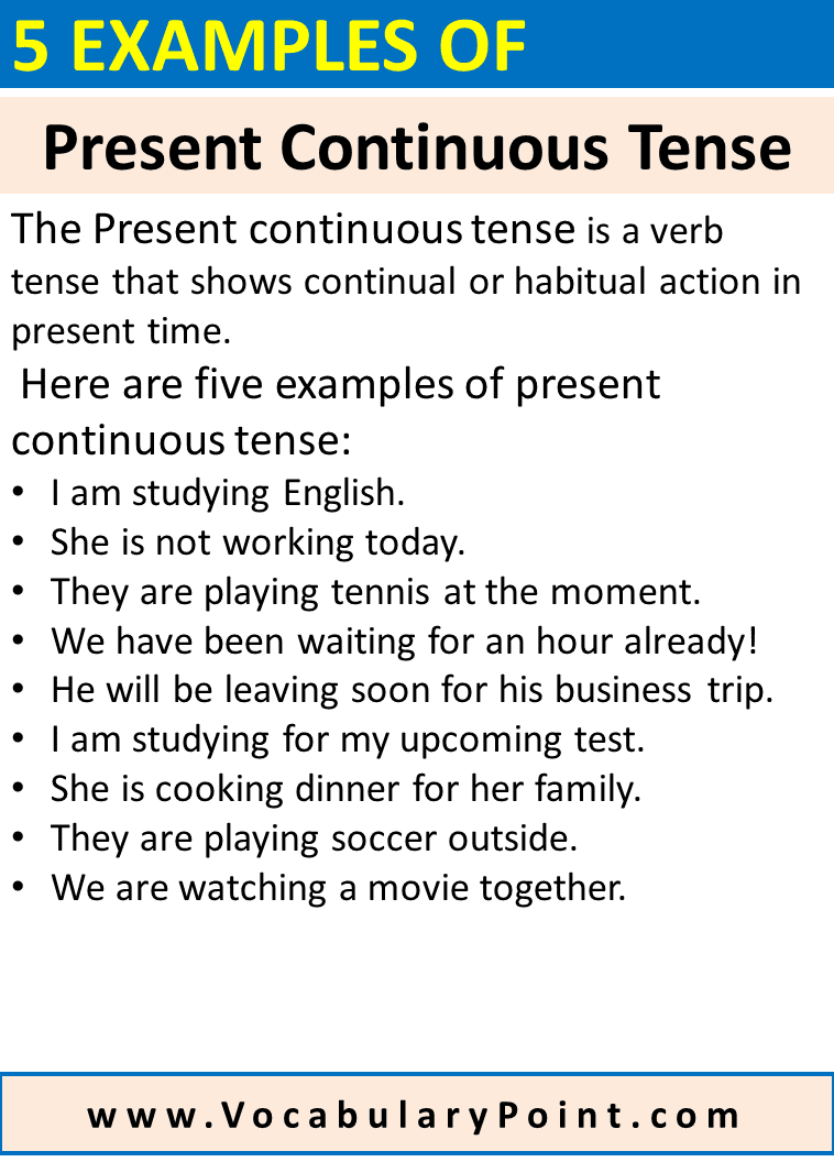5 Present Continuous Tense Examples