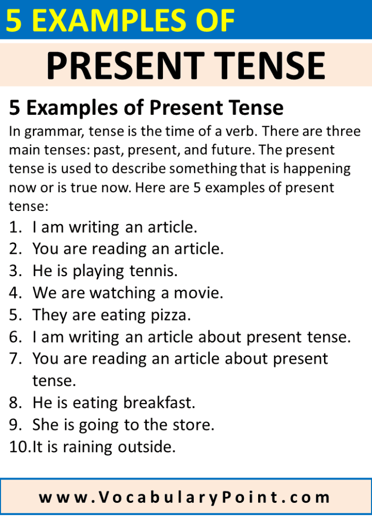 5 Examples of Present Tense - Vocabulary Point