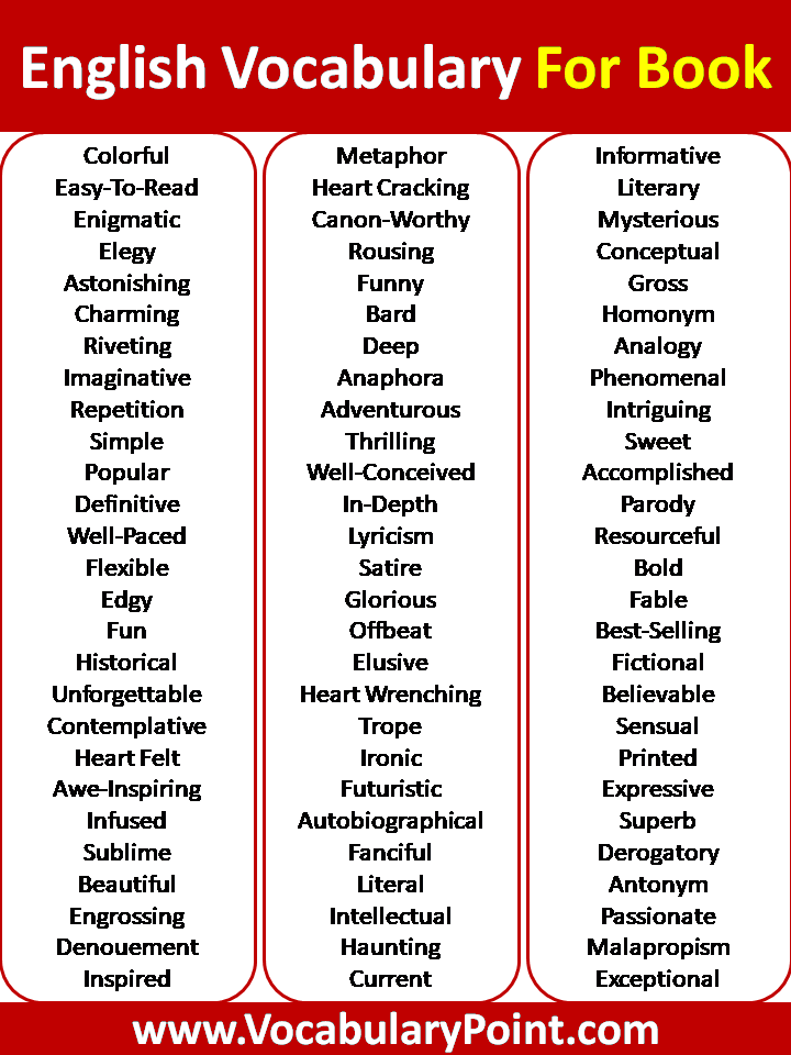 Books Vocabulary List