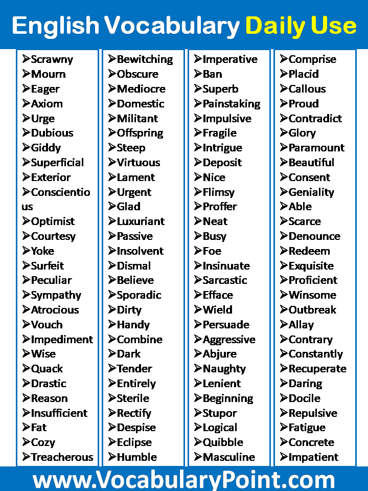 English Vocabulary Daily Use - Vocabulary Point