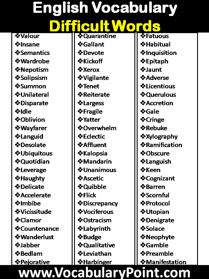 Difficult Words Used In Daily Life
