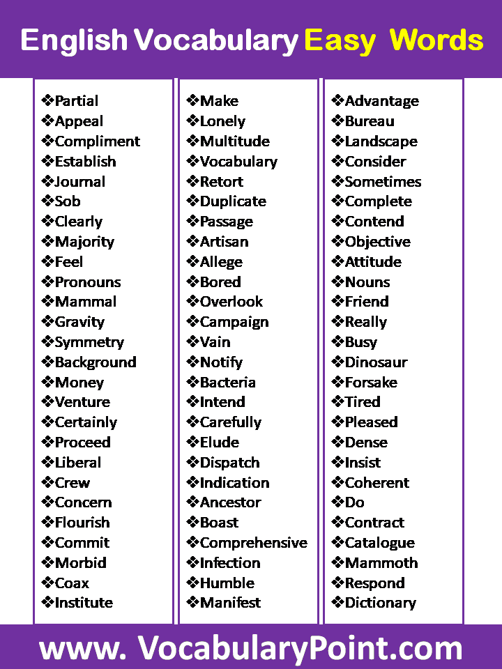 English Vocabulary Easy Words Vocabulary Point