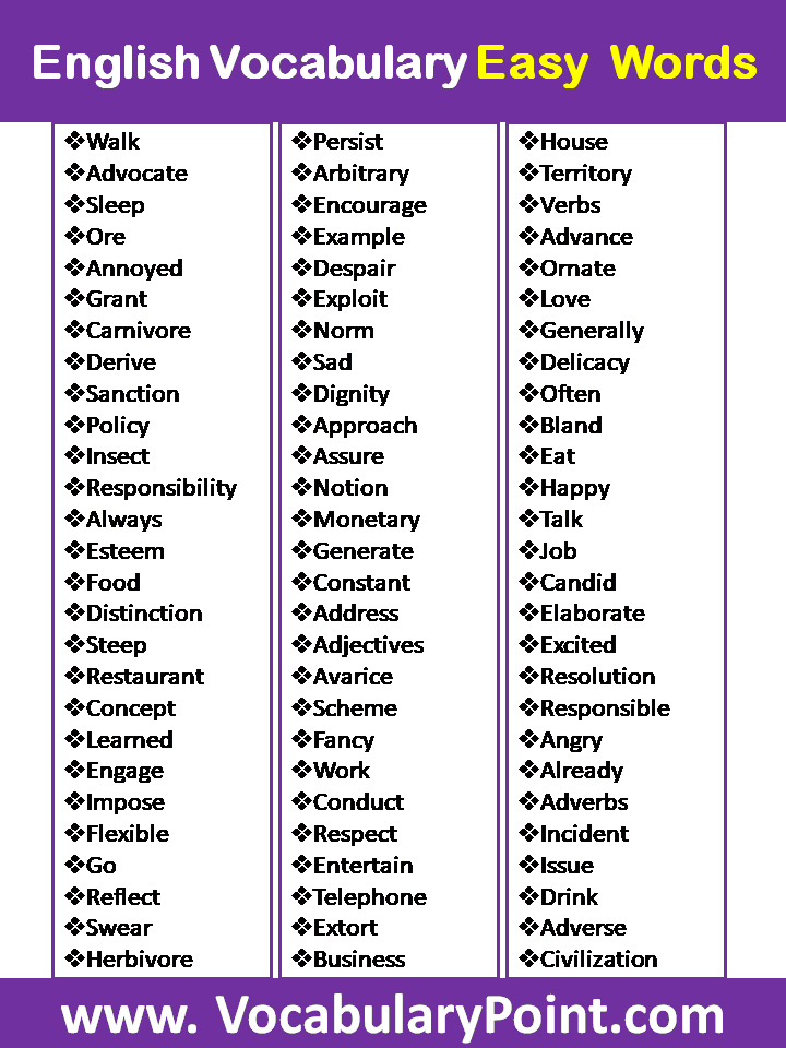 Easy Vocabulary Words