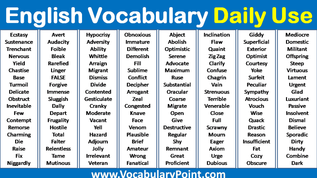 Daily Use English Vocabulary Words With Meaning Pdf