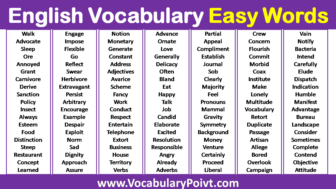 10 Simple English Words - Printable Templates Free