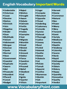 1000 Most Important Words In English - Vocabulary Point