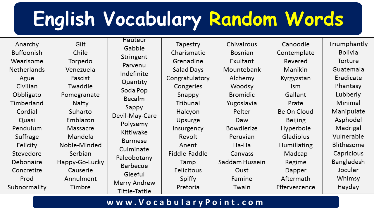 List Of Random Common Words