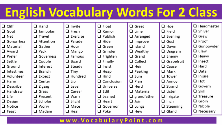 Easy English Words For Class 2