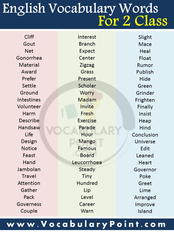 English Vocabulary Words For 2 Class